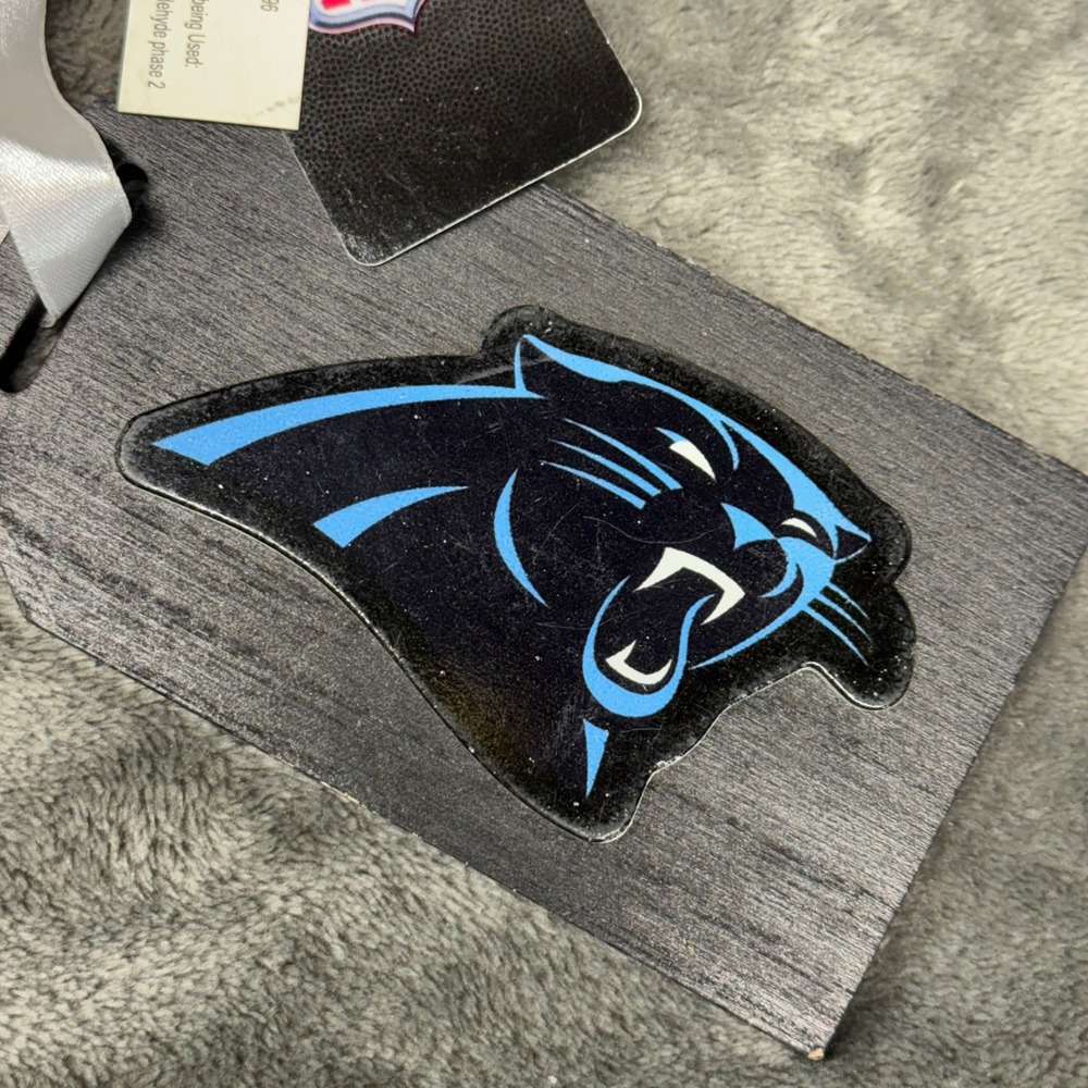 Carolina Panthers NFL‎ Black Blue Wooden Gift Tag Ornament with Ribbon